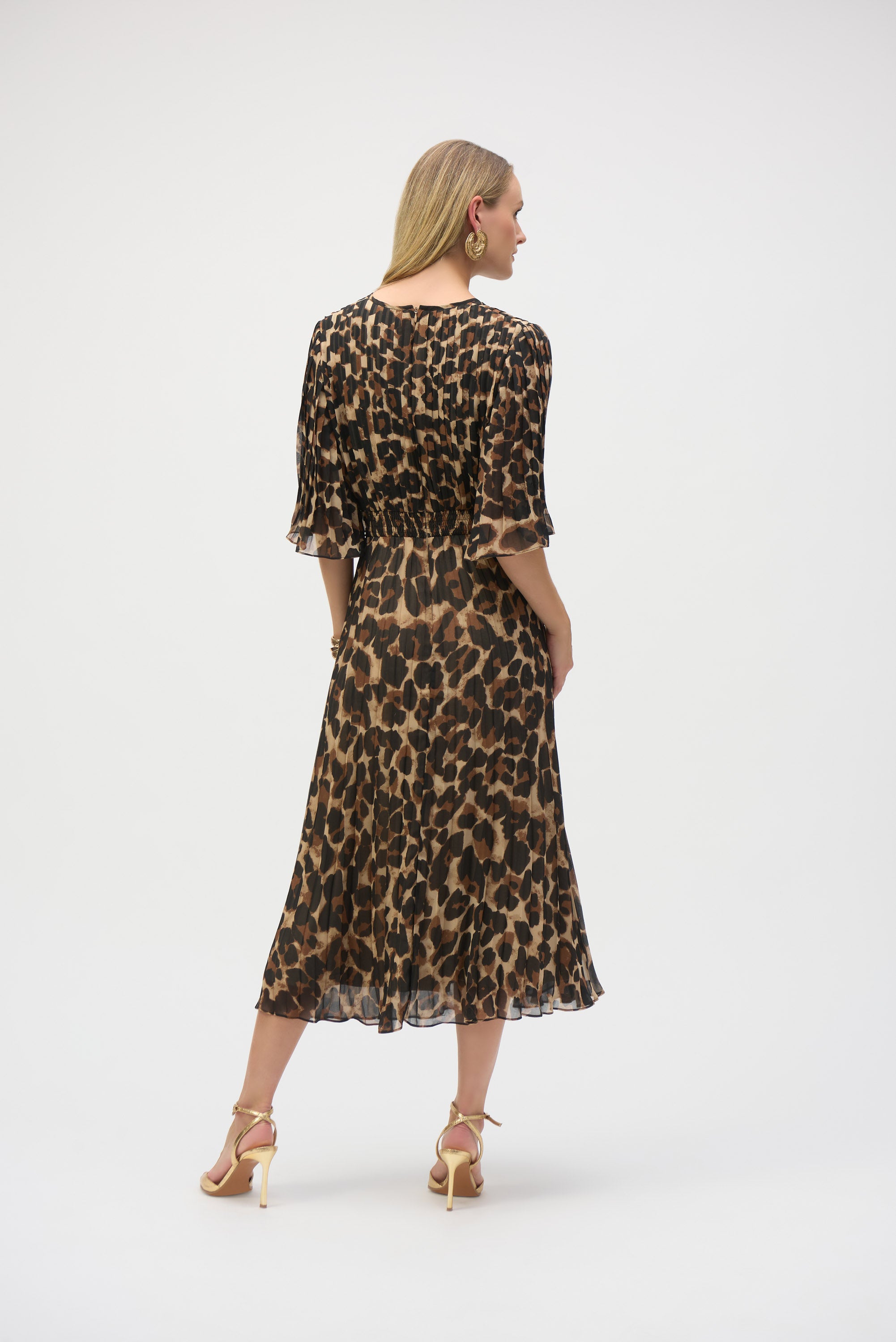 womens leopard print chiffon midi dress back view