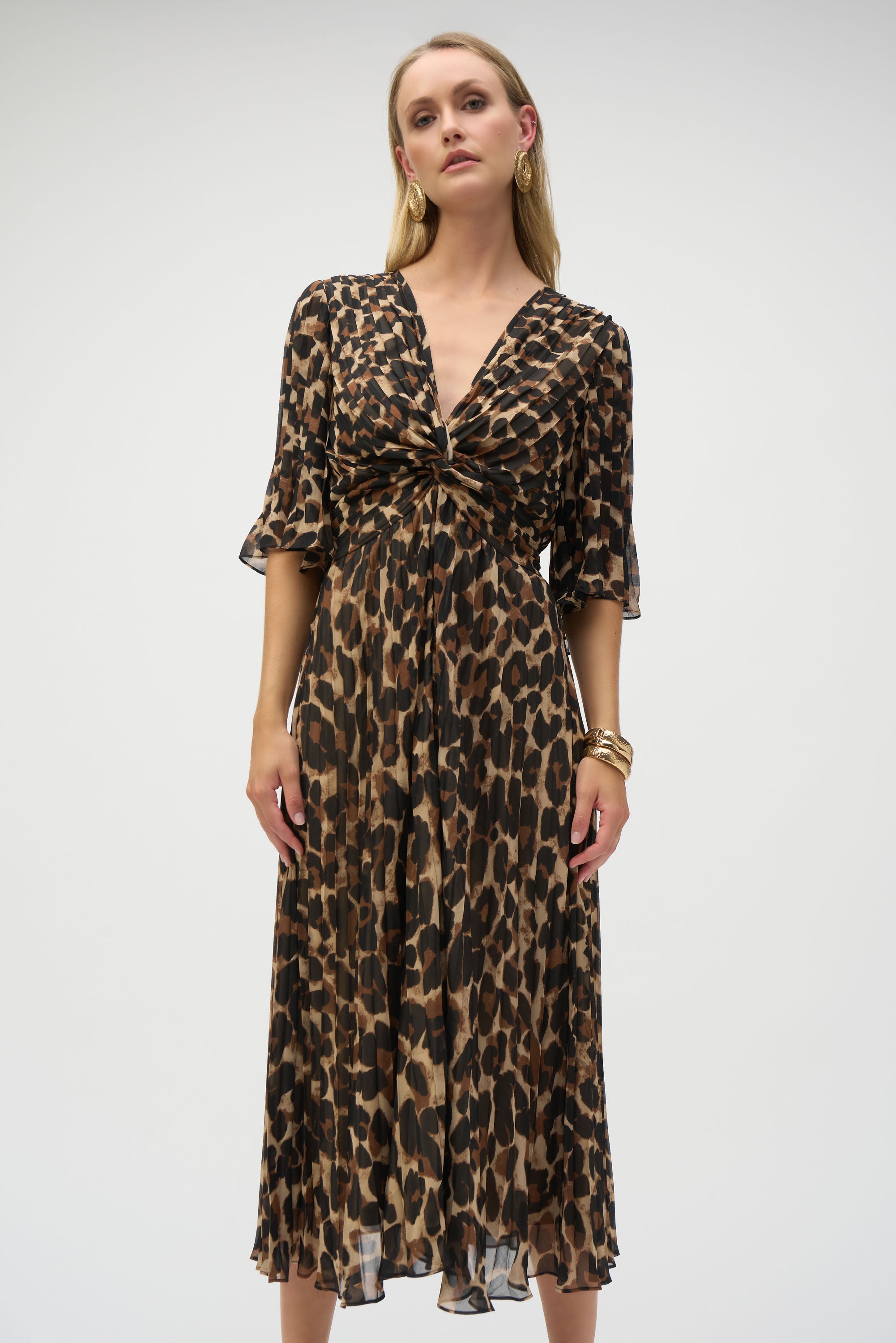 womens leopard print chiffon midi dress