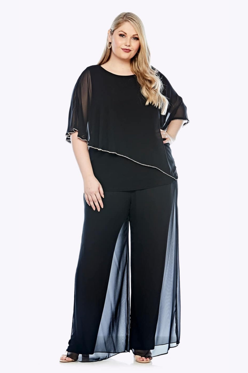 chiffon overlay wide leg pant black