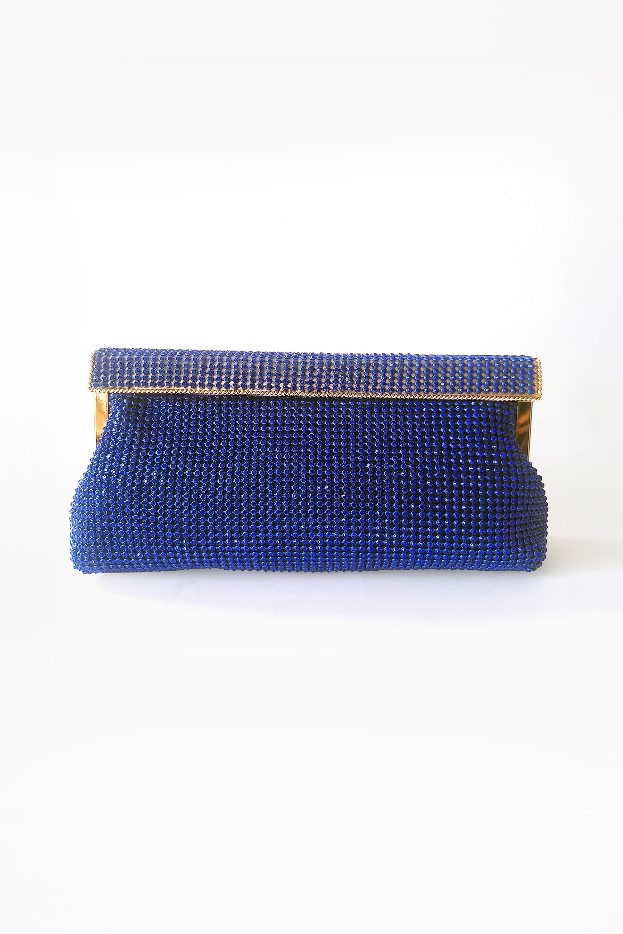 blue women's diamante clutch bag