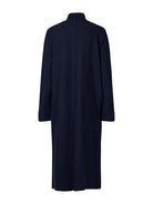 Navy blue coat on a white background back angle