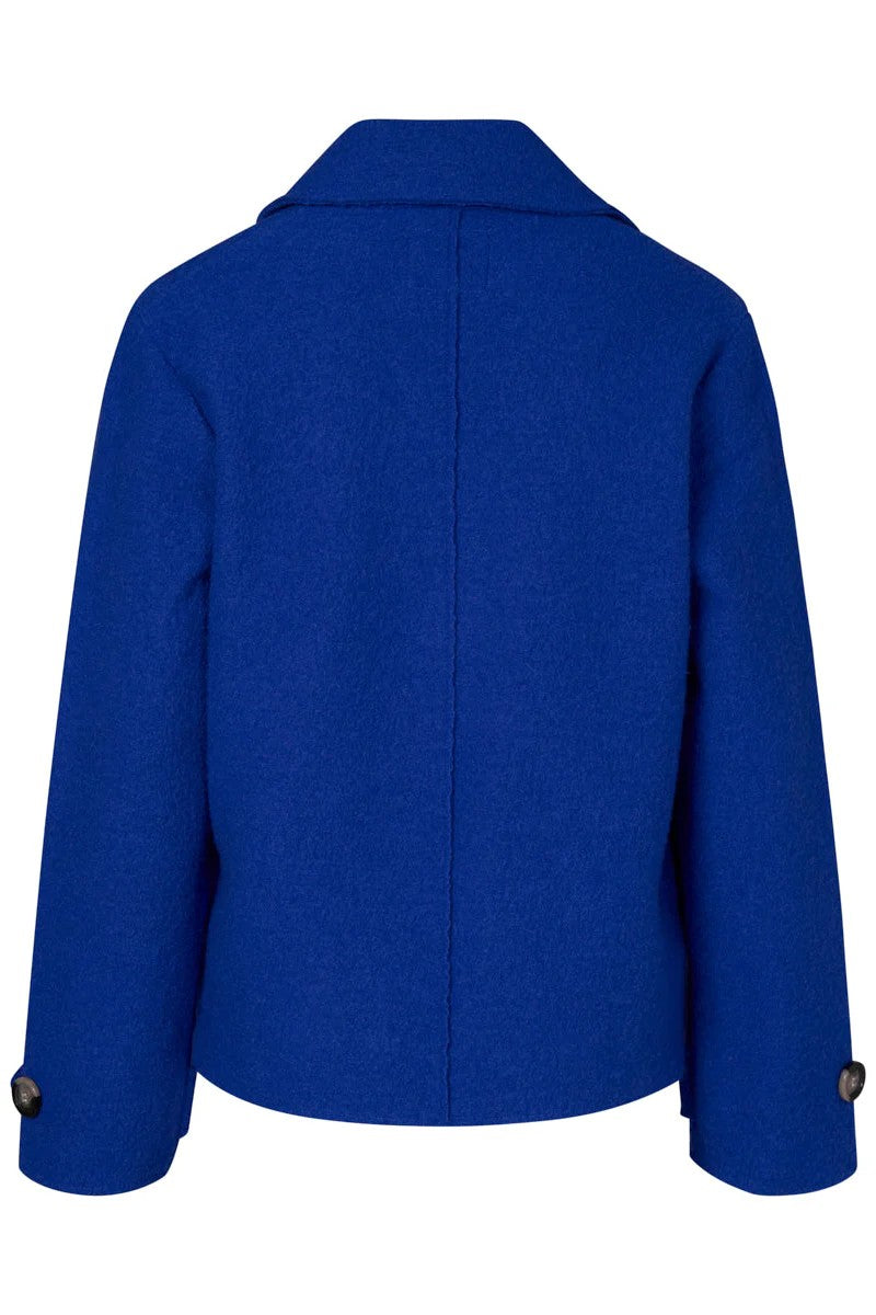 Blue coat on a white background back angle