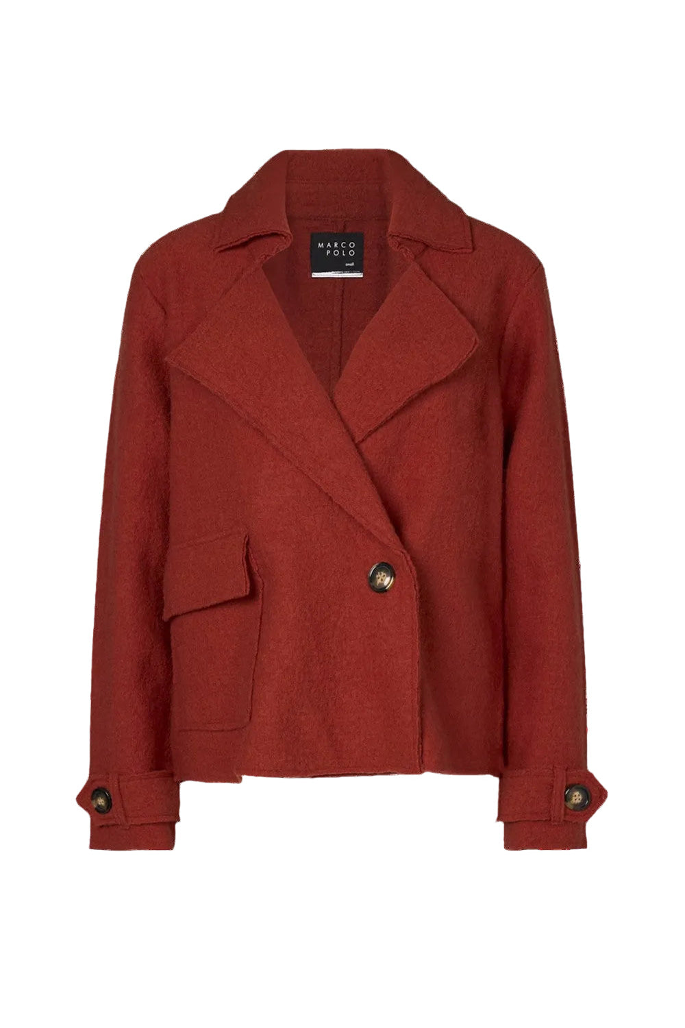 Rust jacket with a brand label on a white background