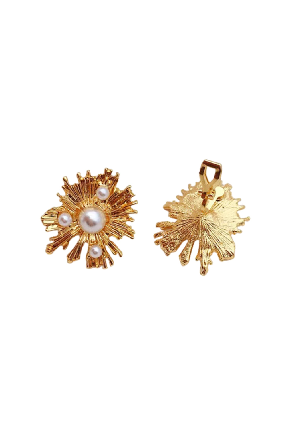 gold clip on earrings with pearl details 