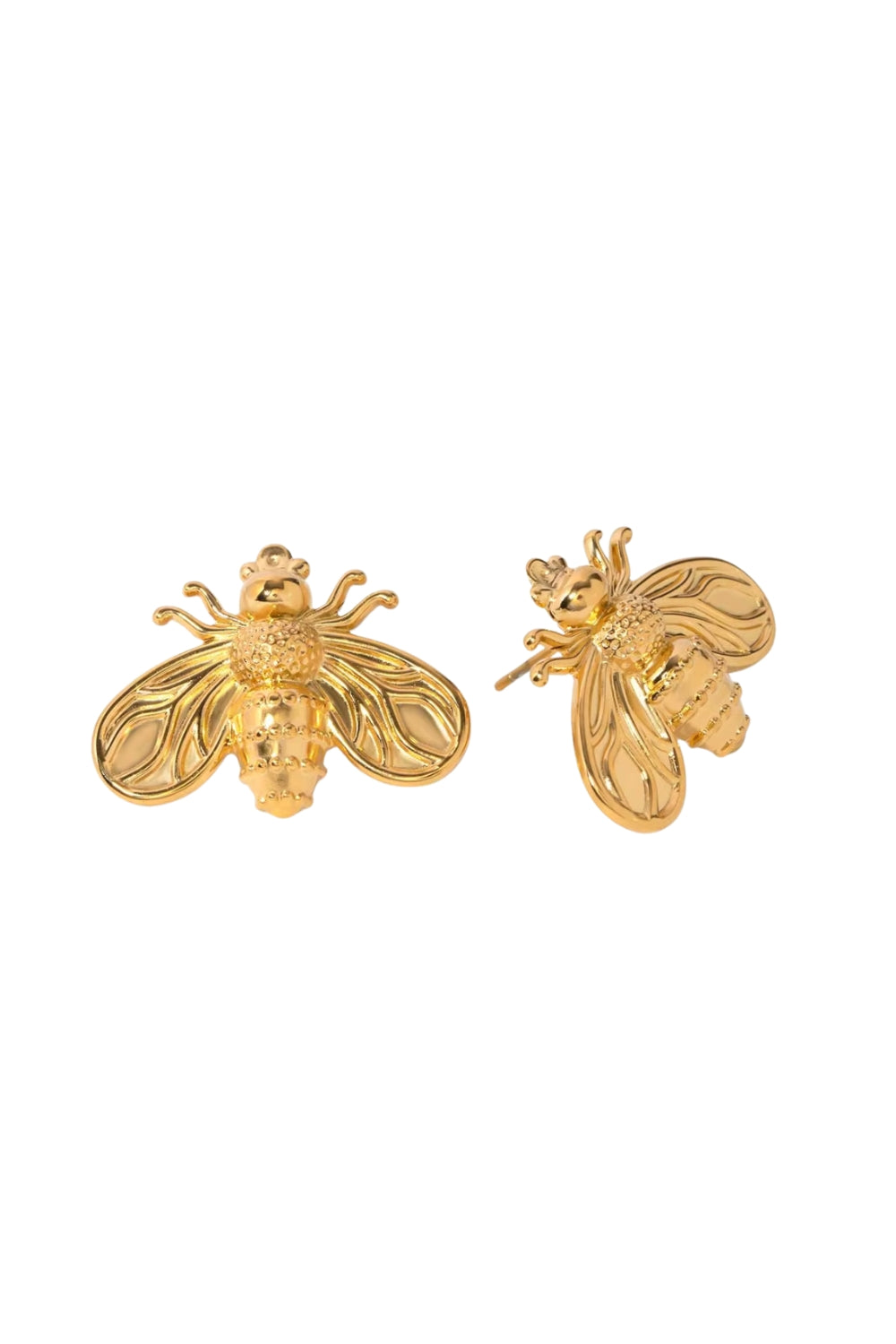 gold bee stud earrings clear cut white background