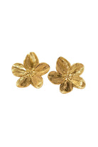 Pair of gold flower-shaped earrings on a white background