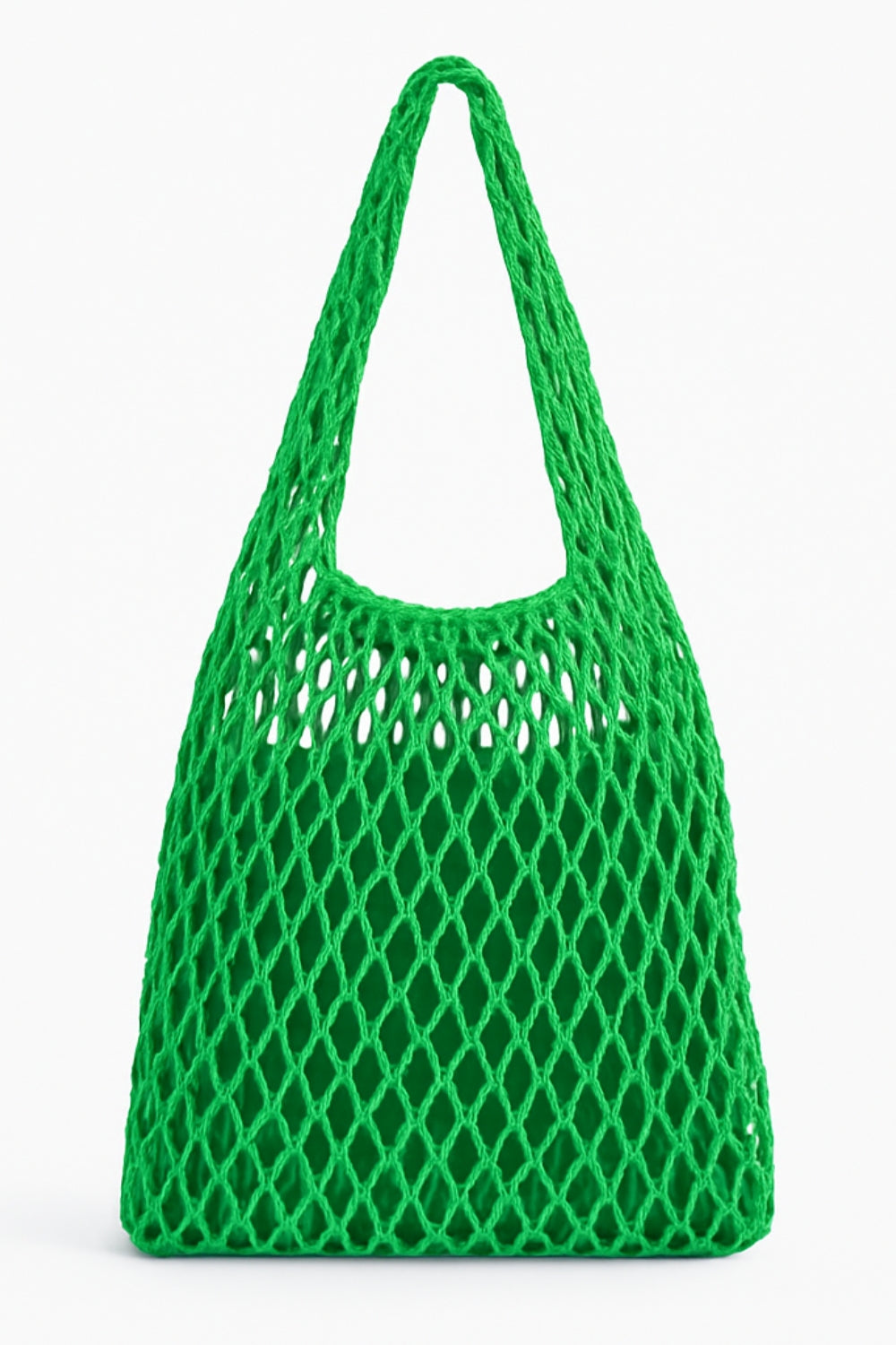 Green mesh tote bag on a white background