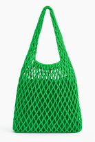 Green mesh tote bag on a white background