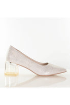 champagne court shoe with clear block heel 