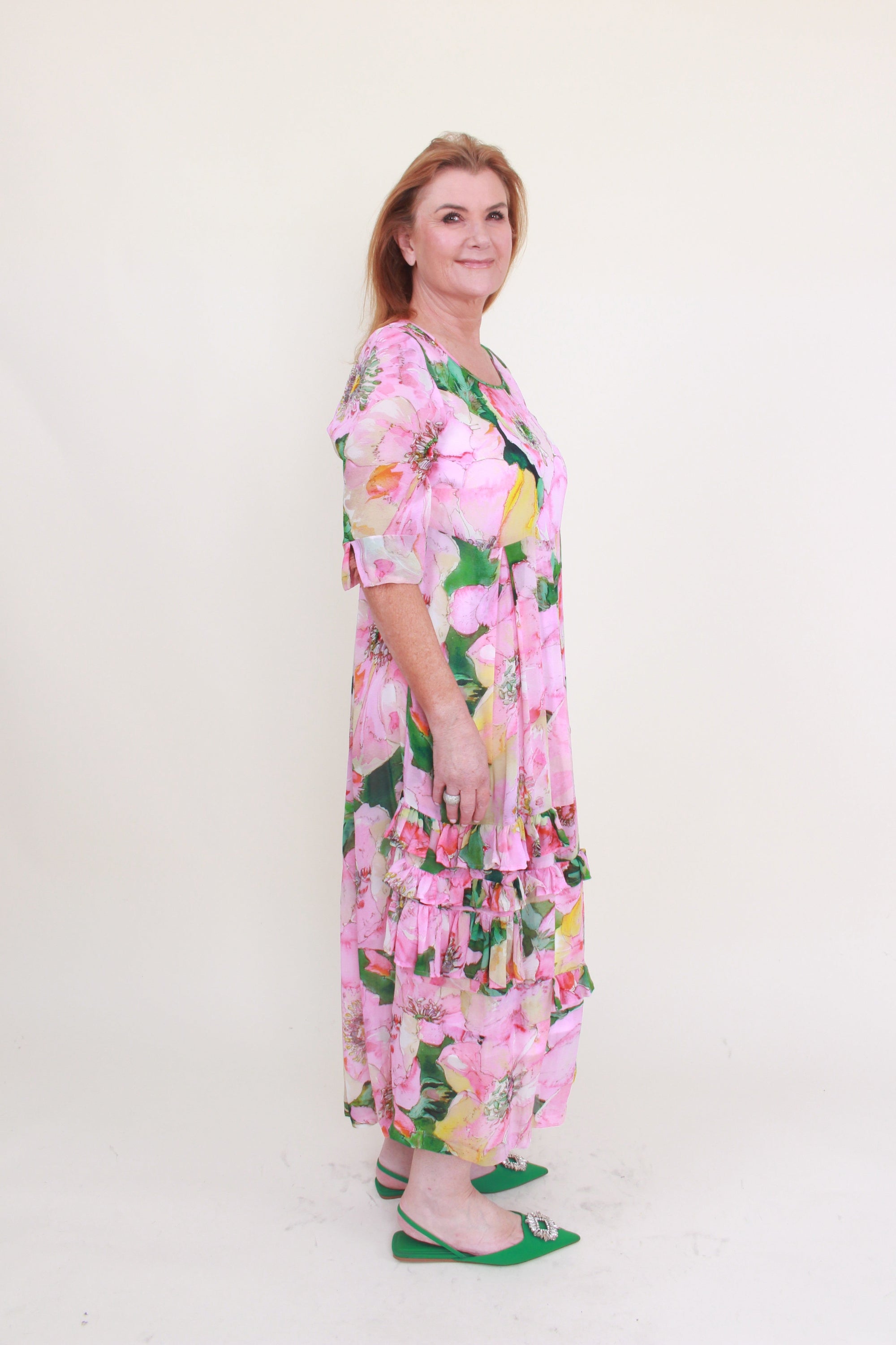 Floral women's pink maxi dress