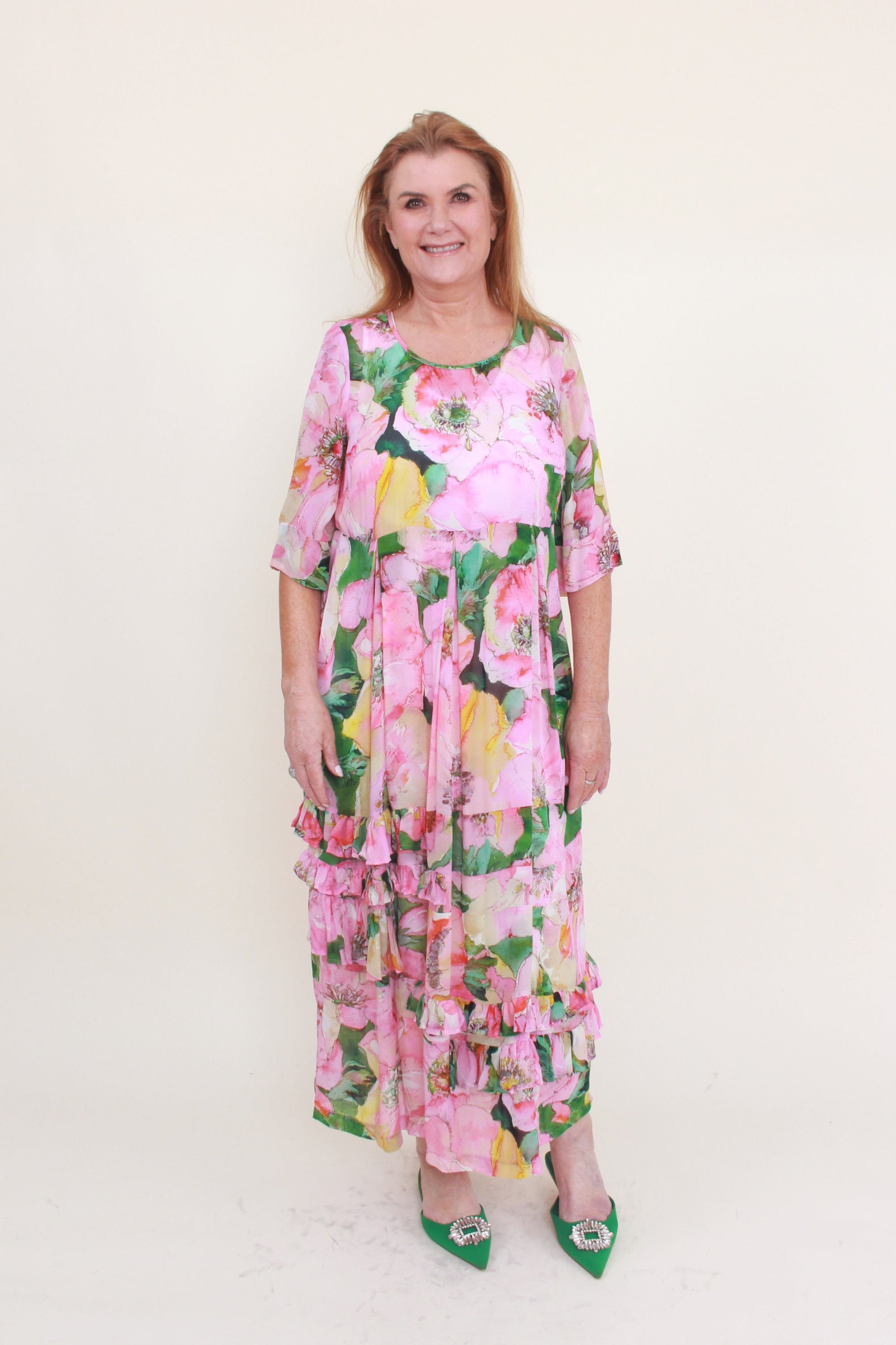 Floral women's pink maxi dress