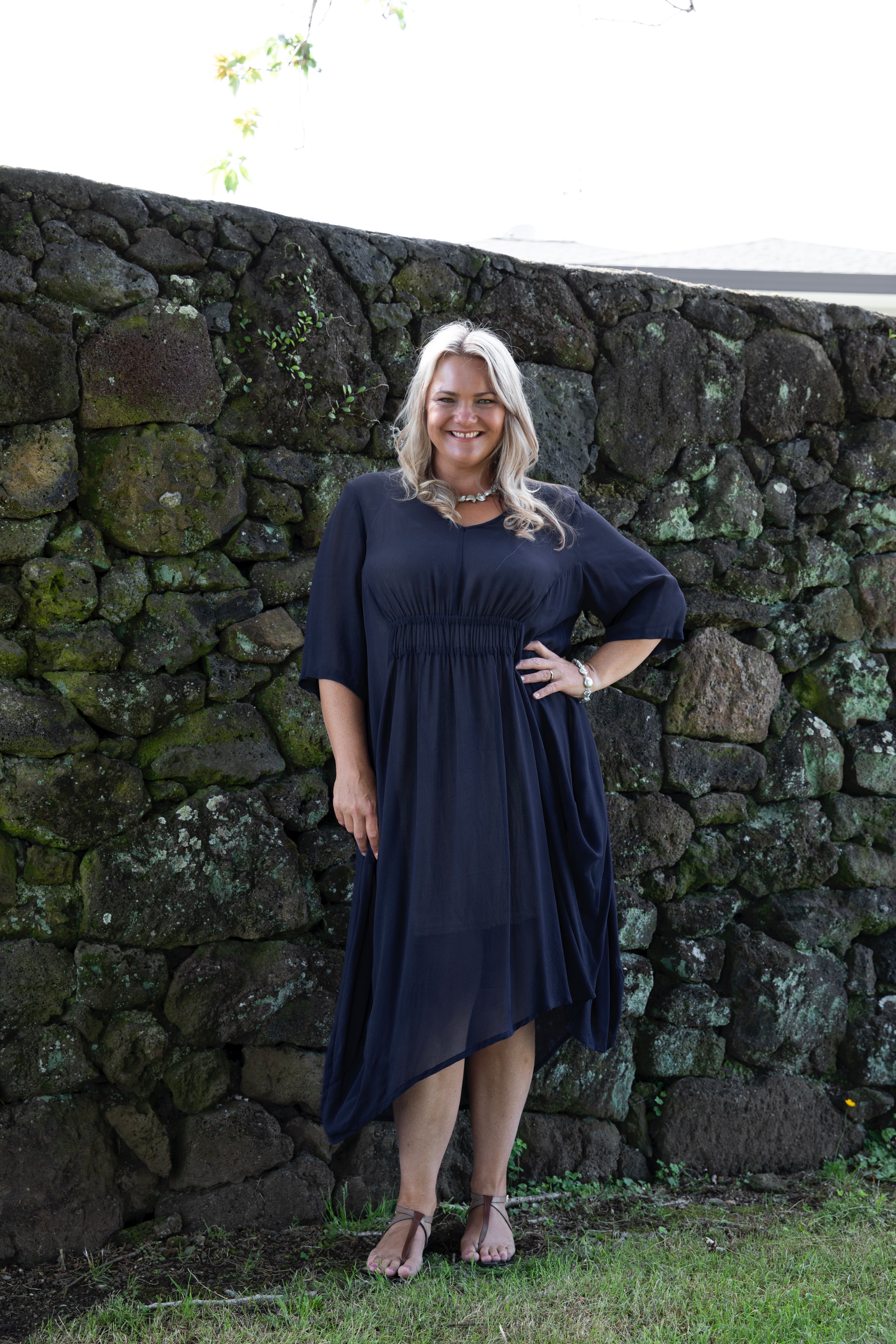 womens semi sheer midi dress half sleeve in ink