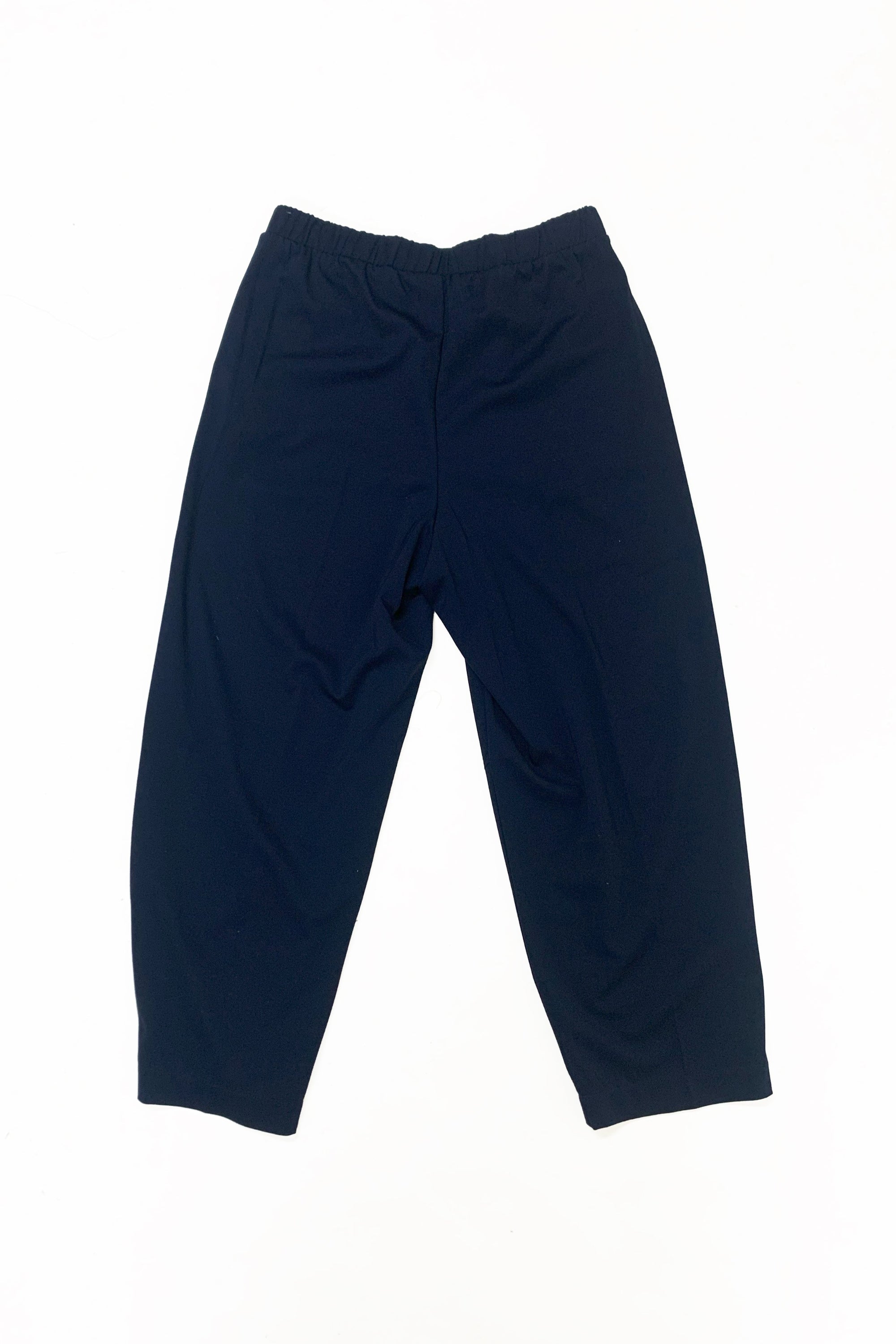 womens barrel shape trouser navy clear cut white background back