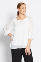 womens billow sleeve blouse chiffon white worn by model