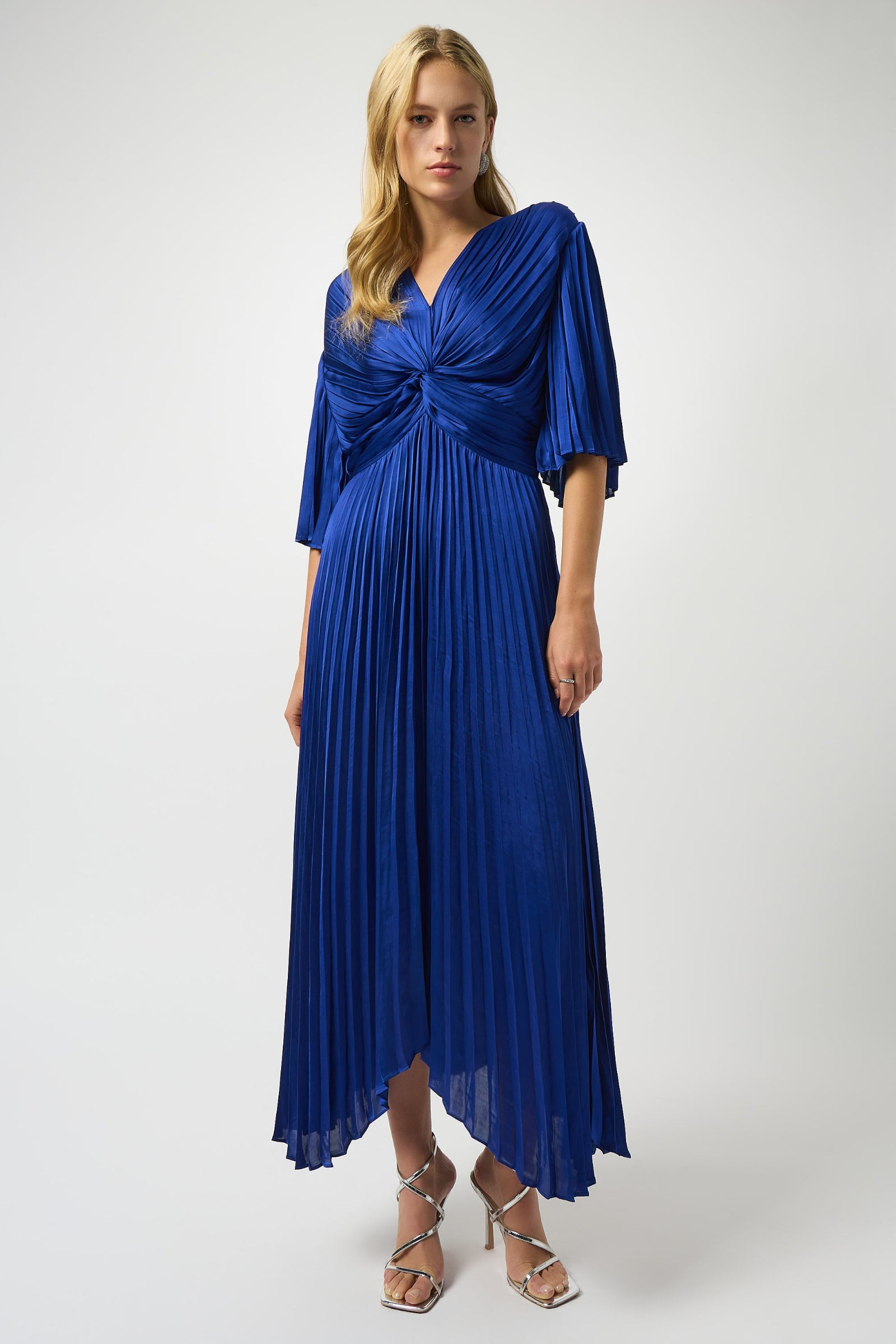 Pleated V Neck dress sapphire