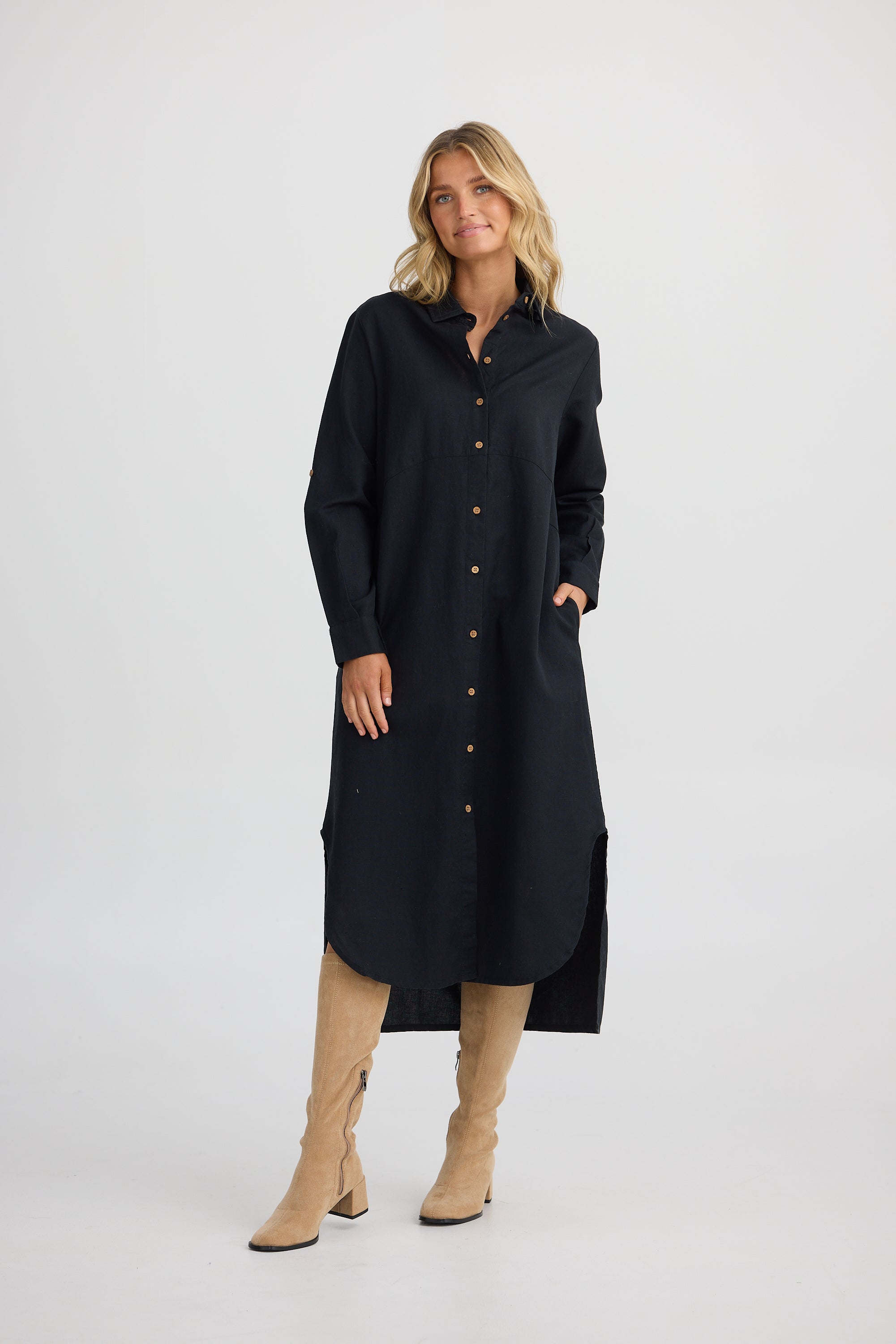 women's black shirt dress