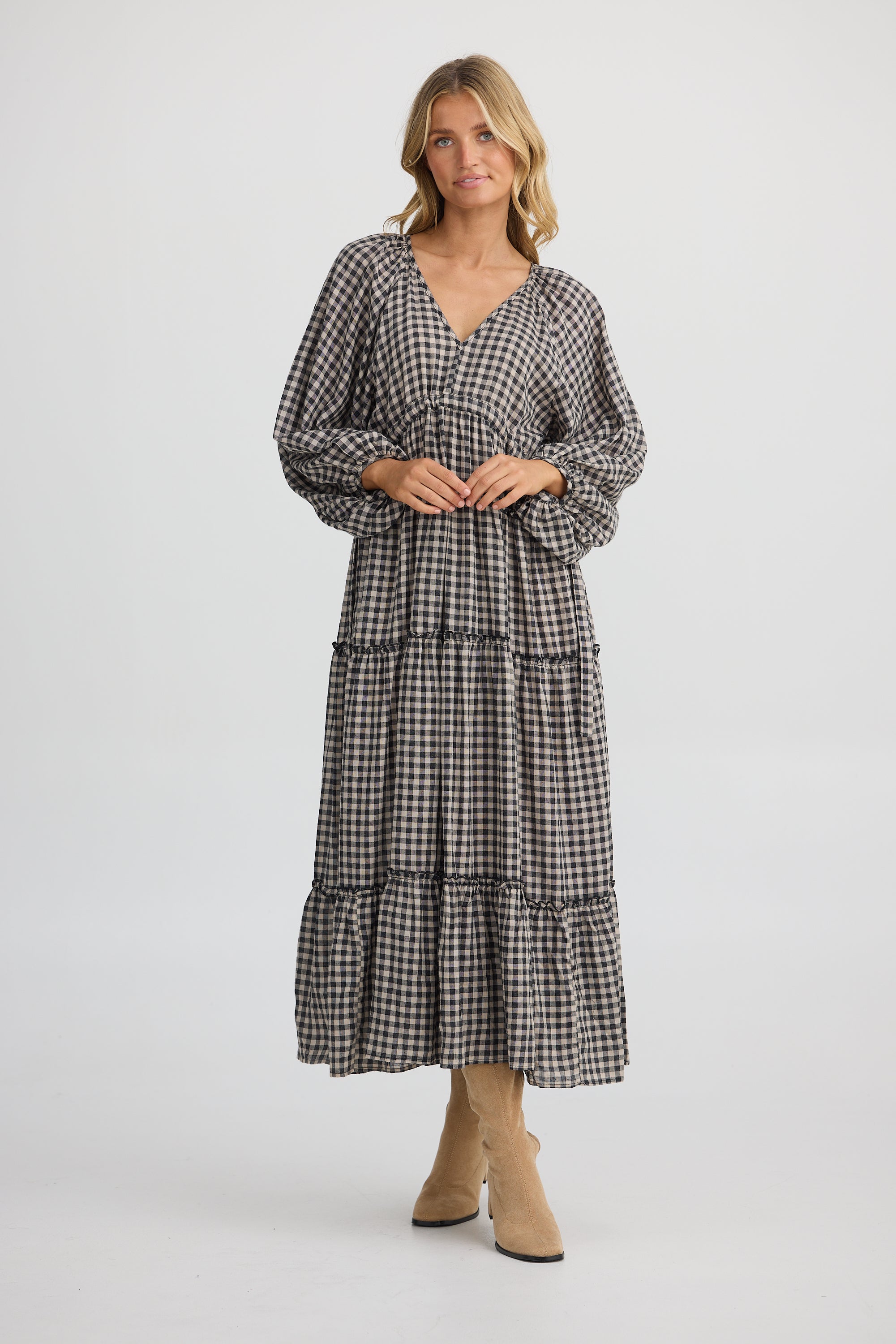 Wing and a Prayer Maxi Dress | Natural W Black Check