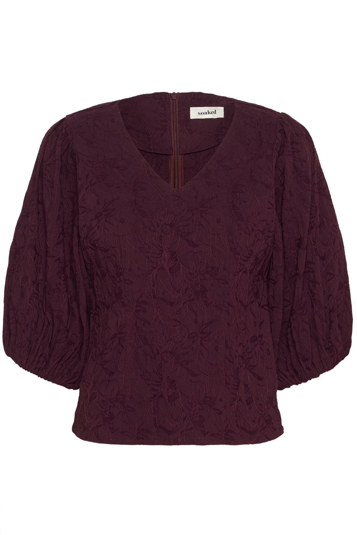 Maroon blouse with puff sleeves on a white background