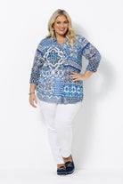 blue and white women's plus size shirt