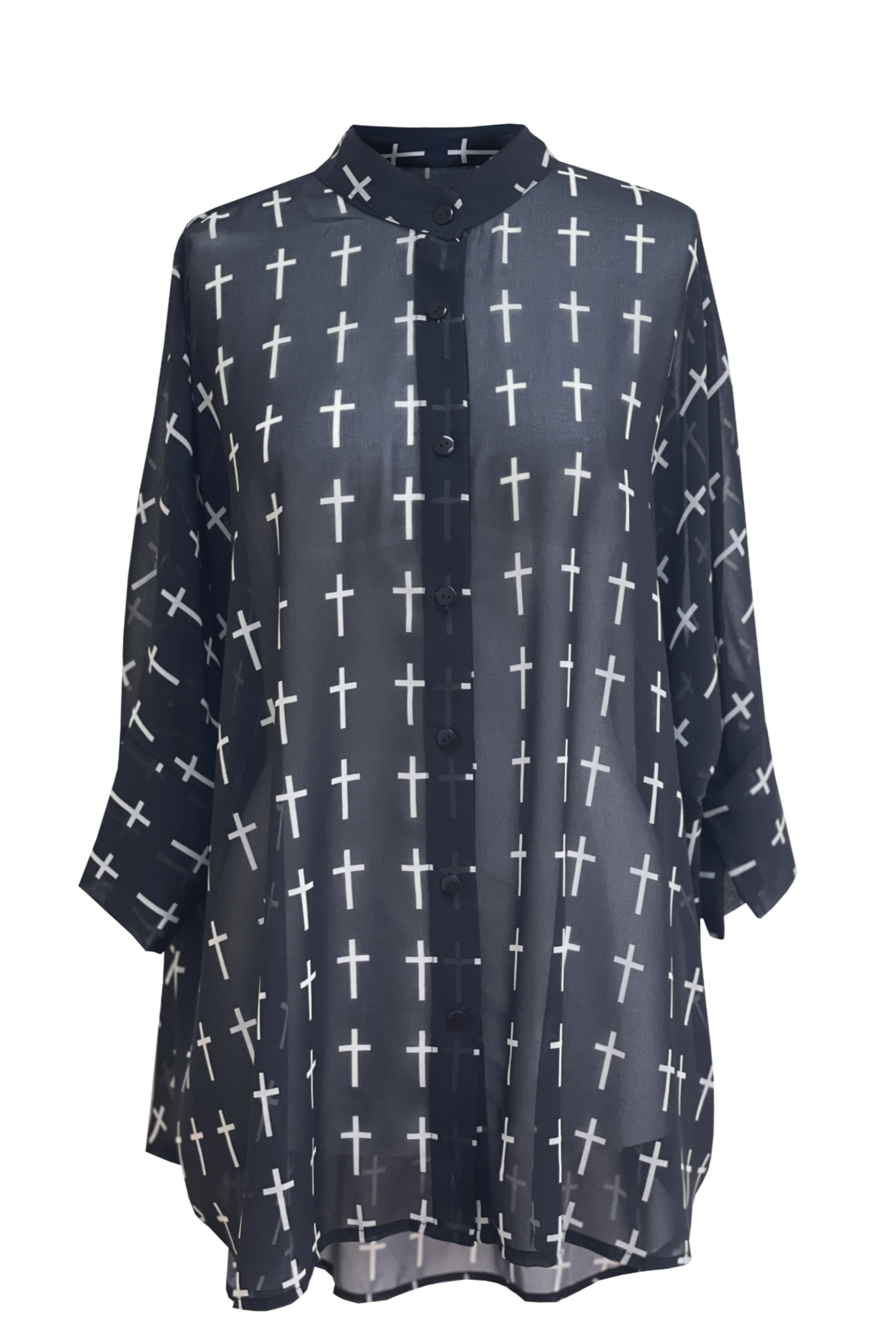 cross-print-chiffon-shirt-black-white-plus-size-clothing