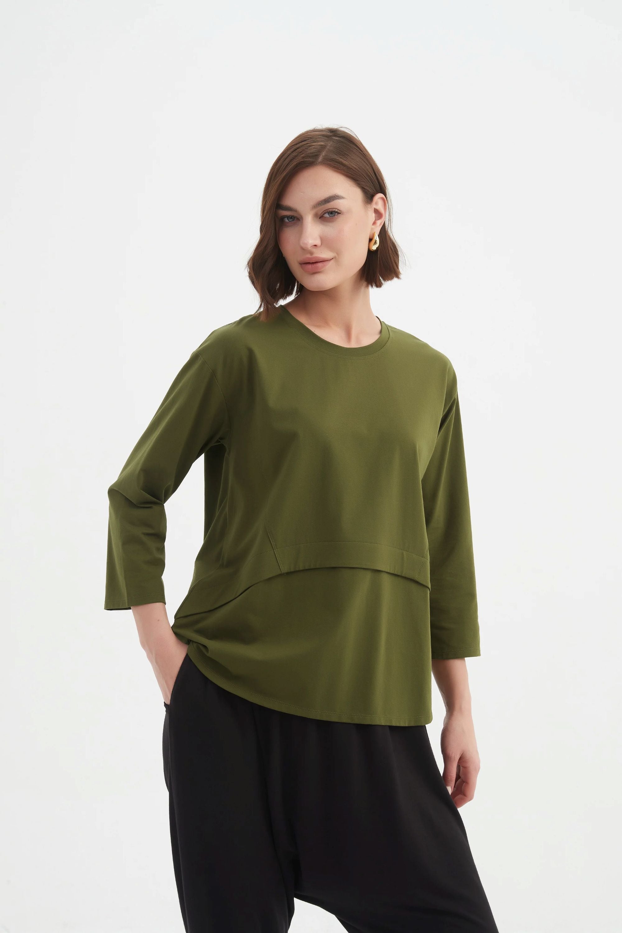 long-sleeve-curved-seam-tee-khaki-plus-size-clothing