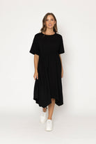 womens asymmetric hem dress black 