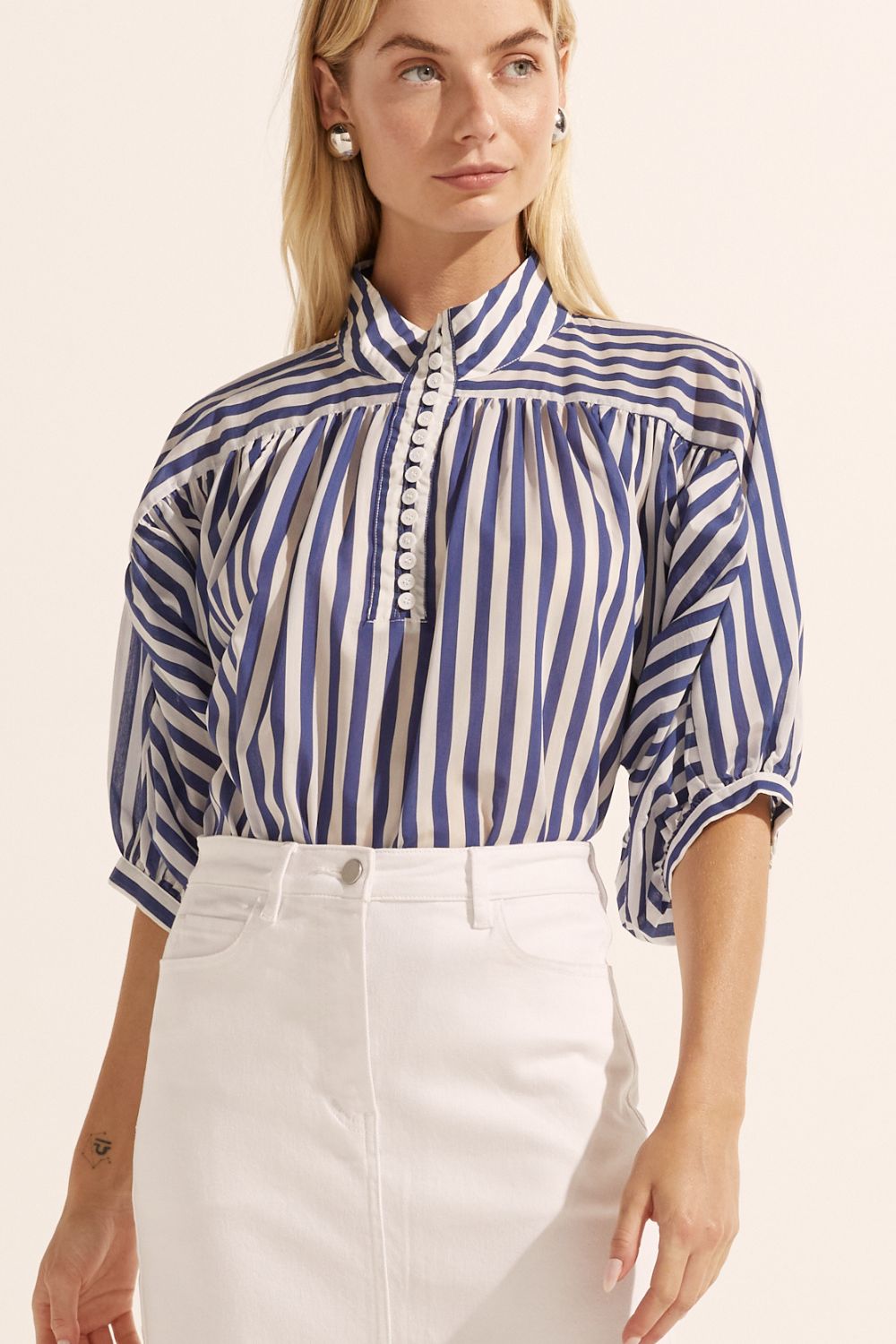 women's navy stripe blouse