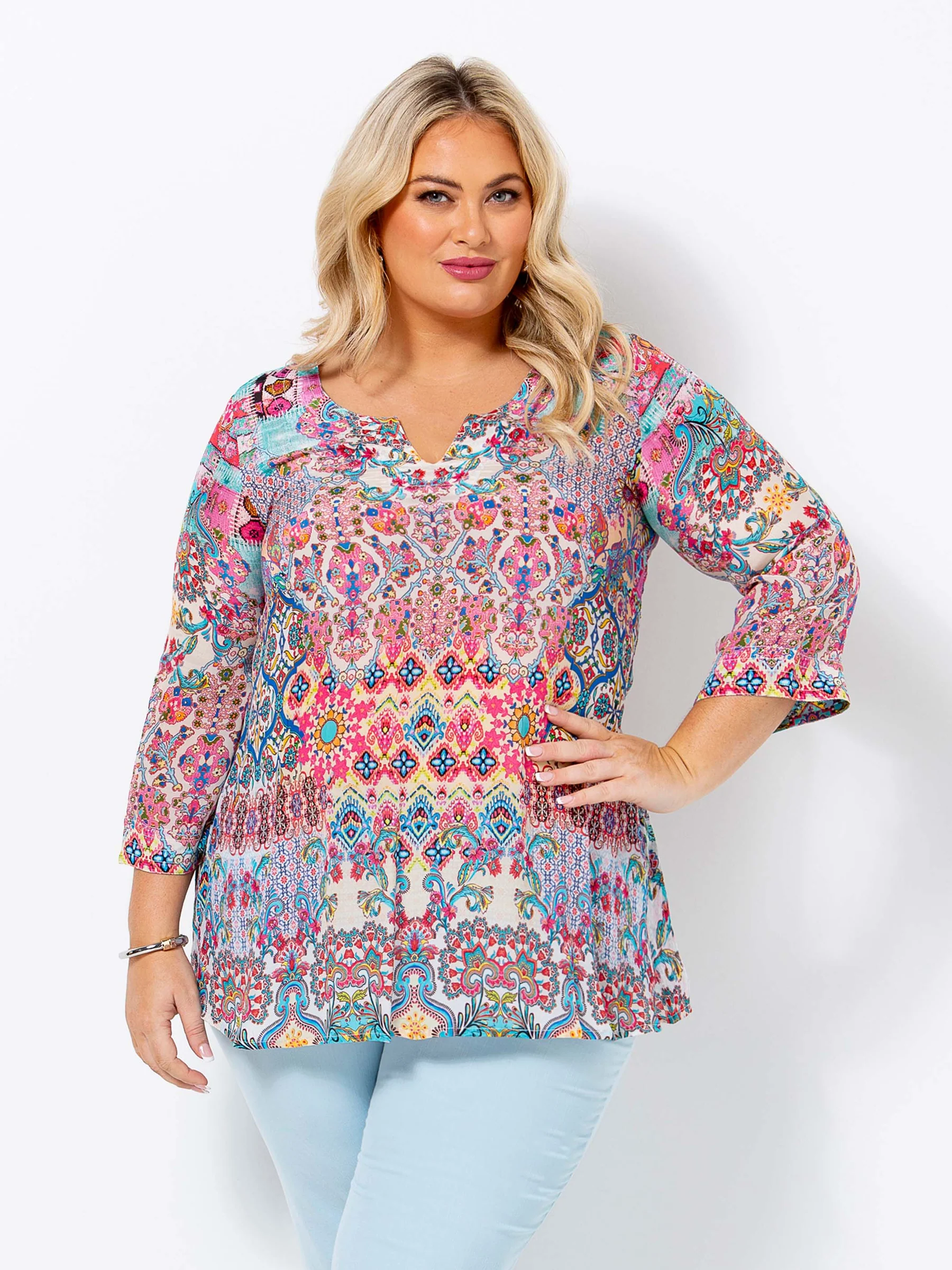 pink multicoloured plussize women's top