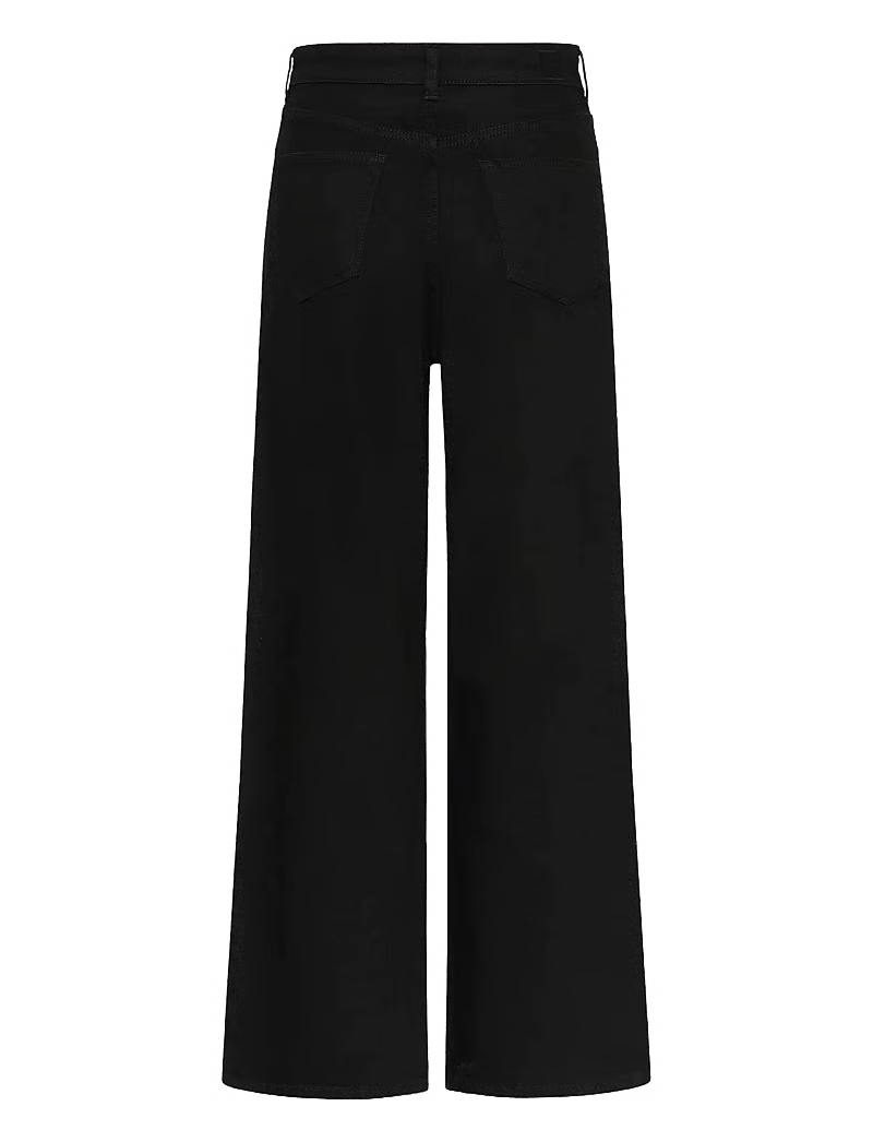 Black wide-leg pants on a white background back angle