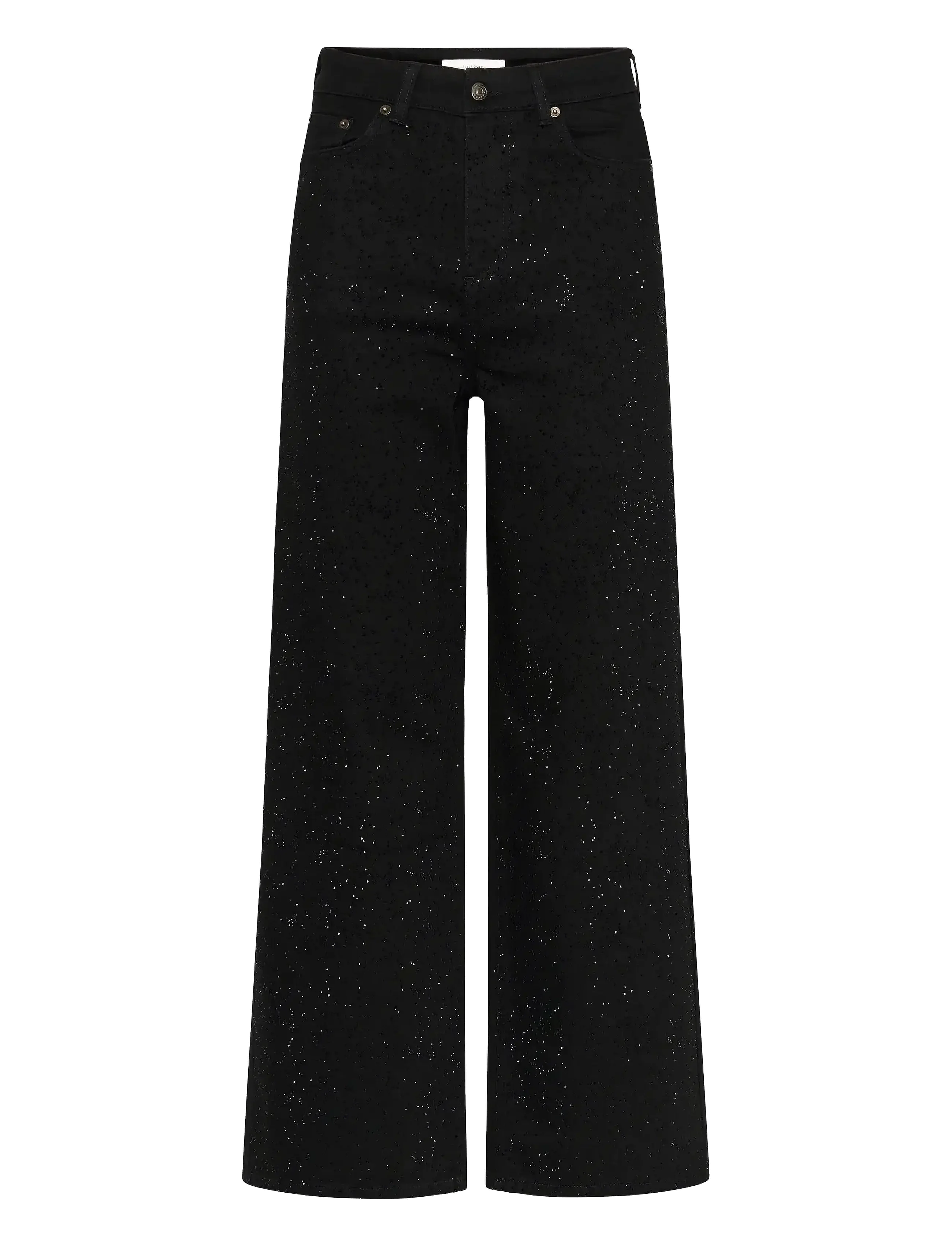 Black jeans diamante feature on a white background
