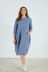Tirelli - 23D3025 3/4 Stripe Diagonal Seam Dress